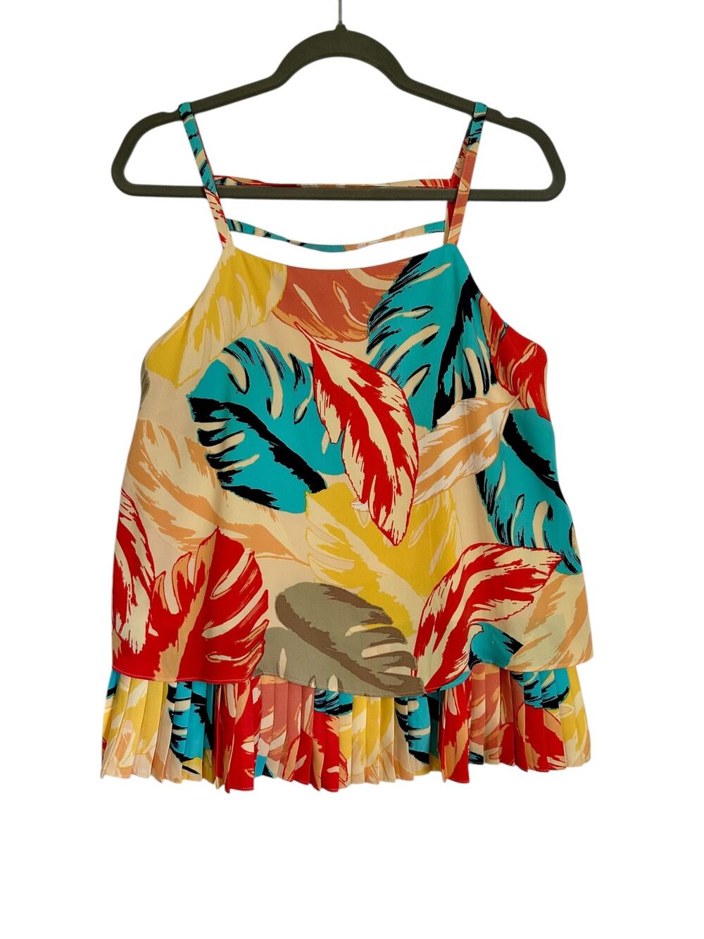 Laundry Shelli Segal Sleeveless Blouse Women's Size S Tropical Leaf Tank Pleated